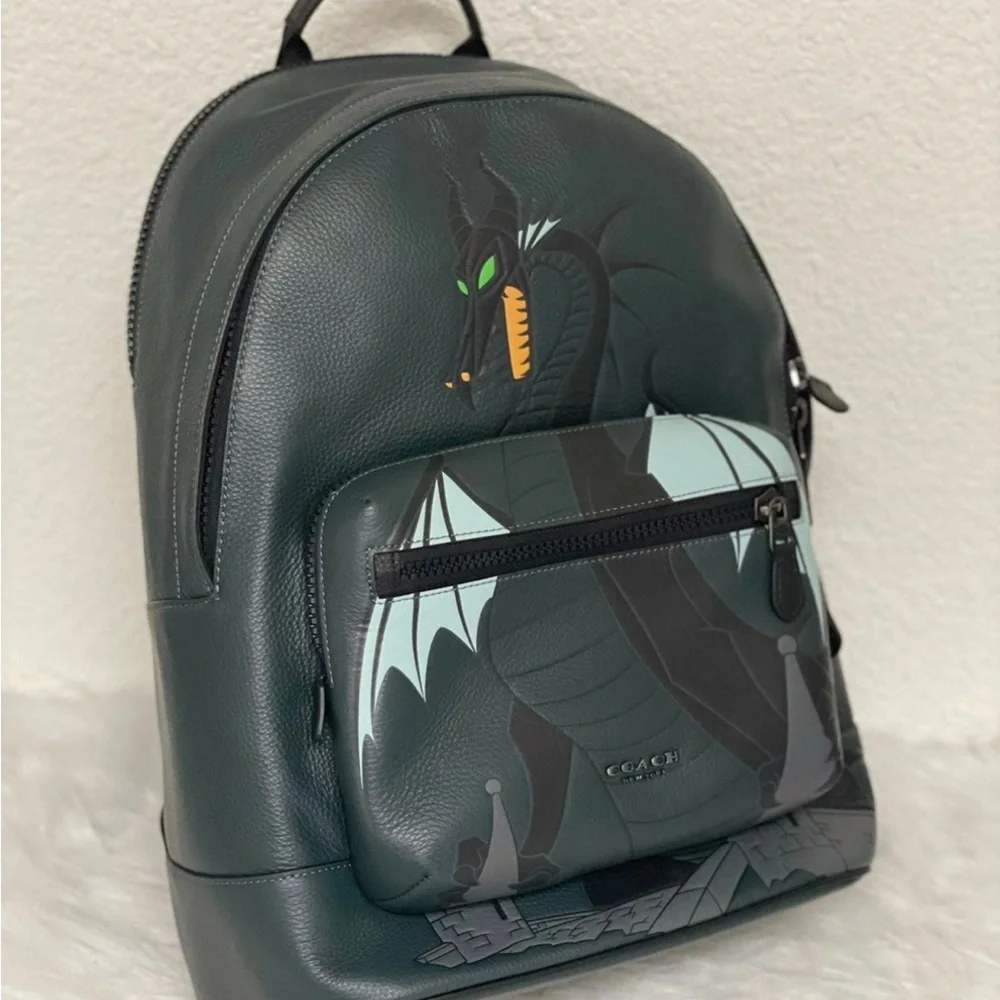 Disney X Coach West Backpack With Maleficent Dragon Motif CC043 NWT Pine Green